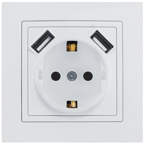 Розетка одномісна з з/к з двома USB ELEGANT біла