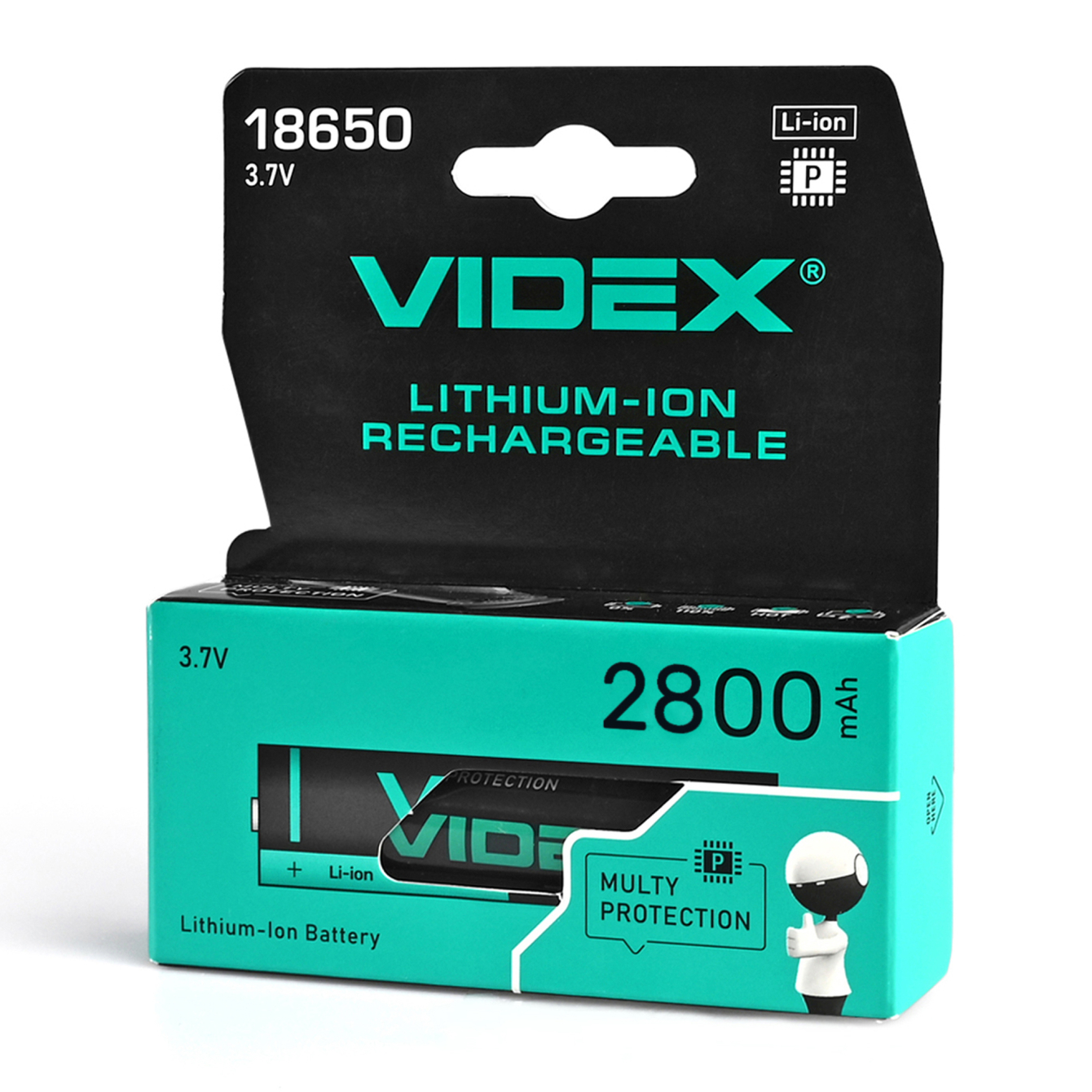 Акумулятор Videx літій-іонний 18650-P захист 2800mAh color box/1шт