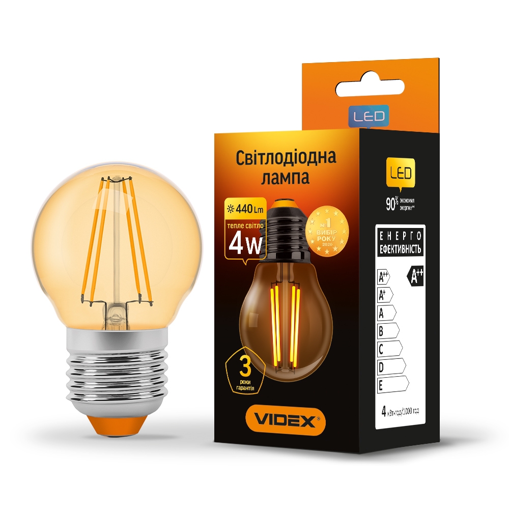LED лампа VIDEX Filament G45FA 4W E27 2200K бронза