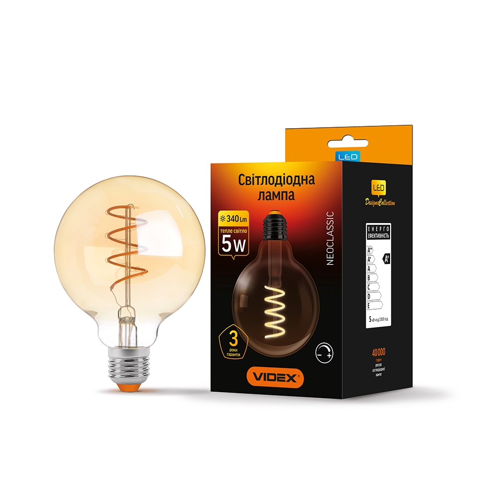 LED лампа VIDEX Filament G95FASD 5W E27 2200K дімерна бронза