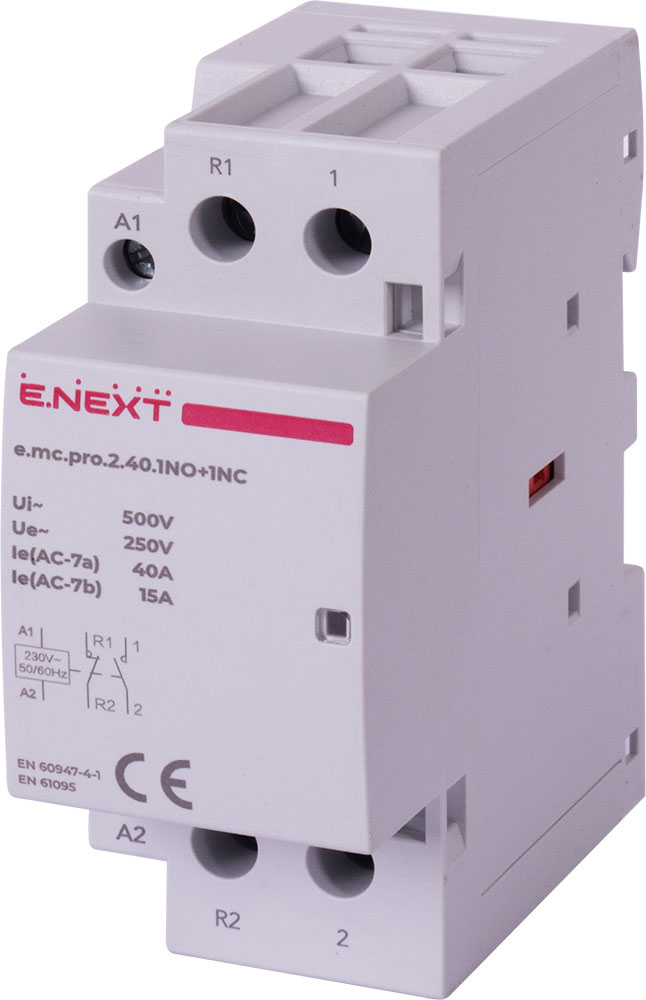 Модульний контактор e.mc.pro.2.40.1NO+1NC, 2р, 40А, 1NO+1NC, 220В