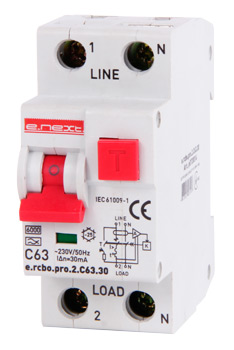Вимикач диф. струму з захистом від надструмів e.rcbo.pro.2.C63.30, 1P+N, 63А, С,тип А,30мА