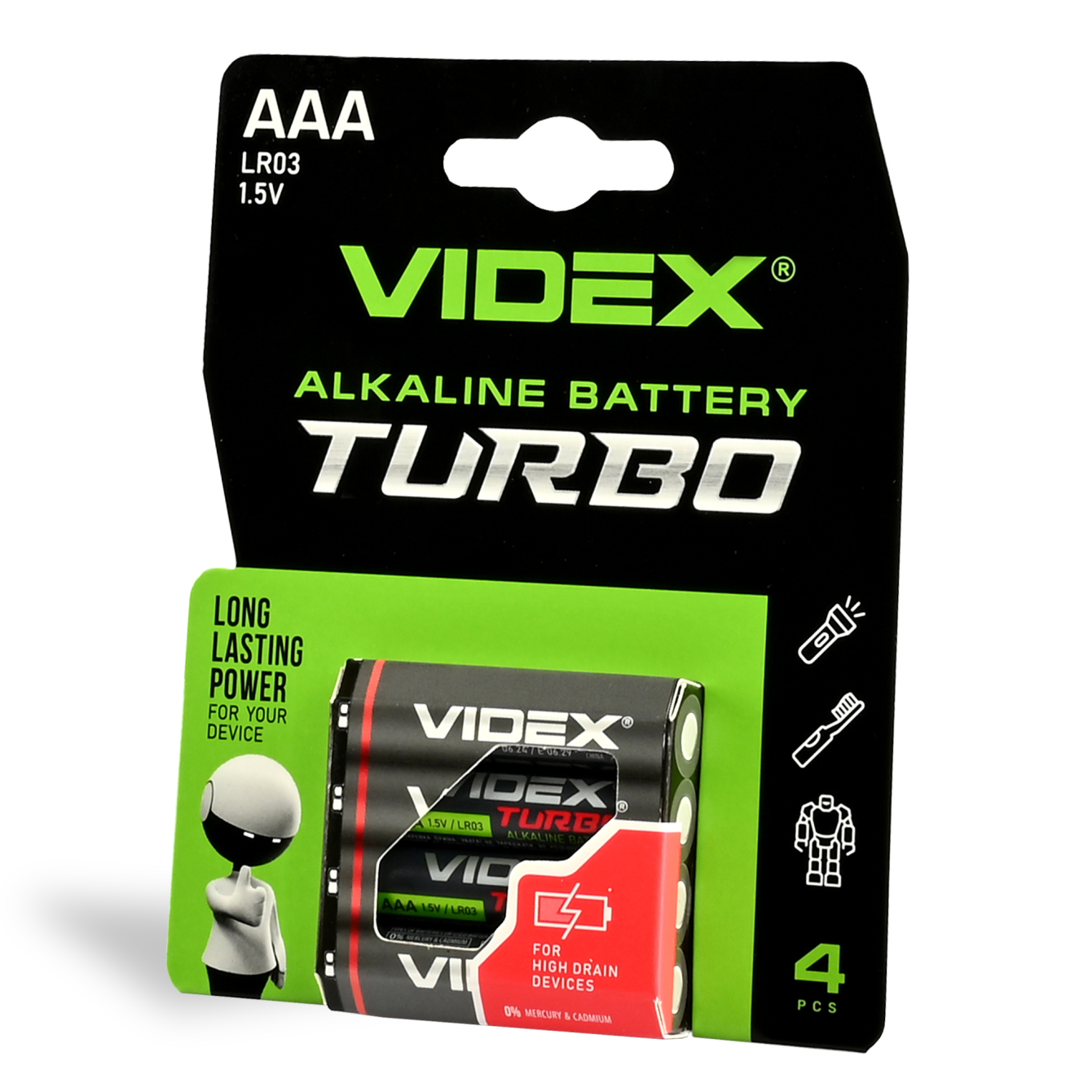 Батарейка лужна Videx LR03/AAA Turbo 4шт BLISTER (40/720)