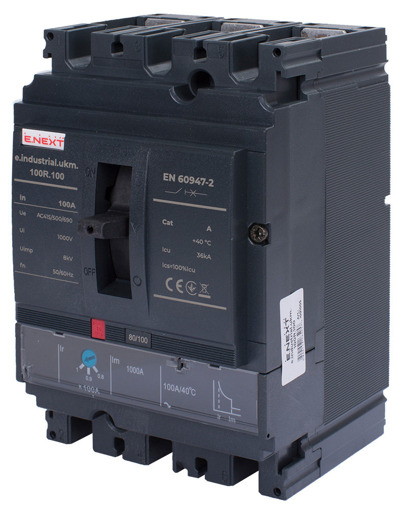 Силовий автоматичний вимикач e.industrial.ukm.100R.100 з регулюванням, 3р, 100А