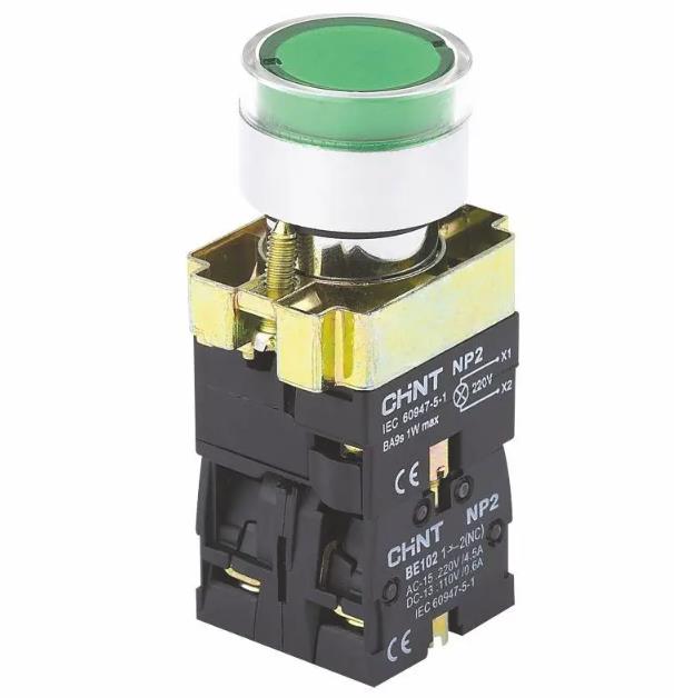 Кнопка керування NP2-BW3365 зелена AC/DC230В LED 1NO +1NC IP40
