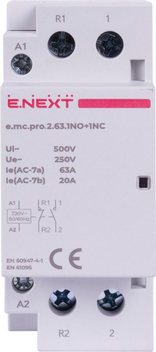 Модульний контактор e.mc.pro.2.63.1NO+1NC, 2р, 63А, 1NO+1NC, 220В