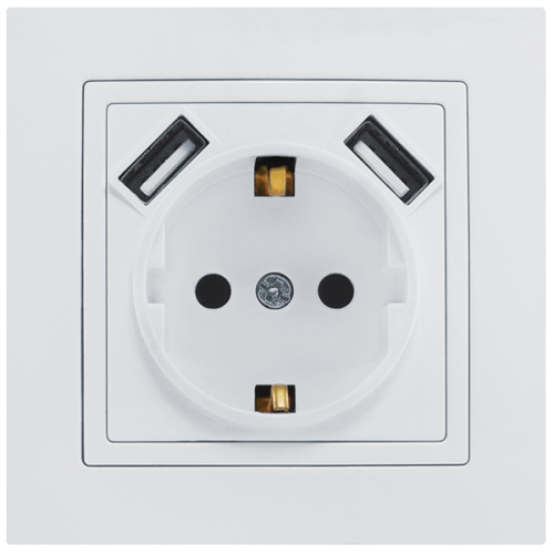 Розетка одномісна з з/к з двома USB ELEGANT біла