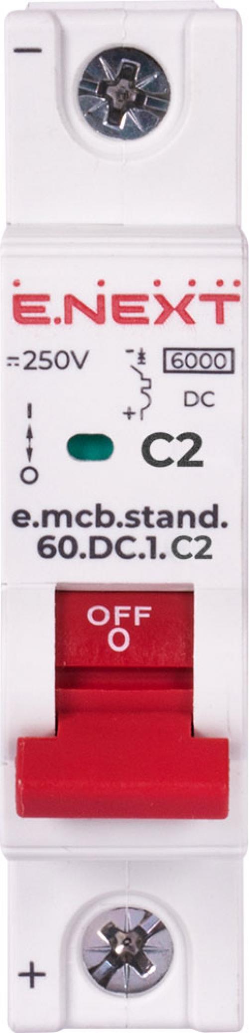 Модульний автоматичний вимикач e.mcb.stand.60.DC.1.C2, 1р, 2А, C, 6кА, DC