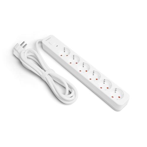 Мережевий подовжувач VIDEX ONCORD з/з 6п 3м (3x1.5мм) з кнопкою White