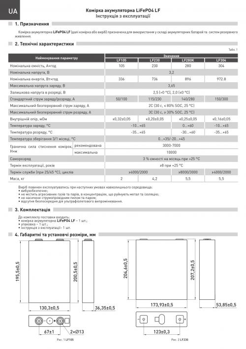 Комірка акумуляторна LiFePO4 LF280K 3,2В 280А*год