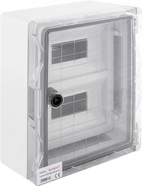 Шафа удароміцна з АБС-пластика e.plbox.250.330.130.18m.tr,IP65,прозор.дверцята,панель18мод