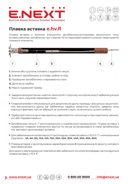 Плавка вставка e.hv.fl.k.15.6, ЧСХ - К, Inom - 6 А