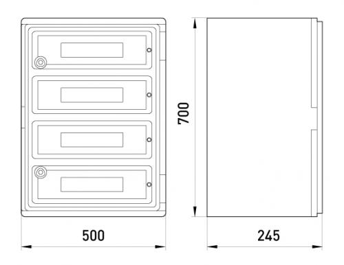 Шафа удароміцна з АБС-пластика e.plbox.500.700.245.88m.tr,IP65,прозор.дверцята,панель88мод