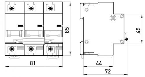 Модульний автоматичний вимикач e.mcb.stand.100.3.D63, 3р, 63А, D, 10кА