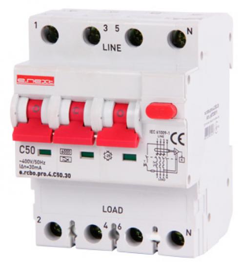 Вимикач диф. струму з захистом від надструмів e.rcbo.pro.4.C50.30, 3P+N, 50А, С,тип А,30мА