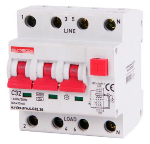 Вимикач диф. струму з захистом від надструмів e.rcbo.pro.4.C32.30, 3P+N, 32А, С,тип А,30мА