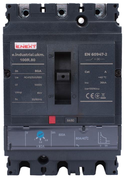 Силовий автоматичний вимикач e.industrial.ukm.100R.80 з регулюванням, 3р, 80А