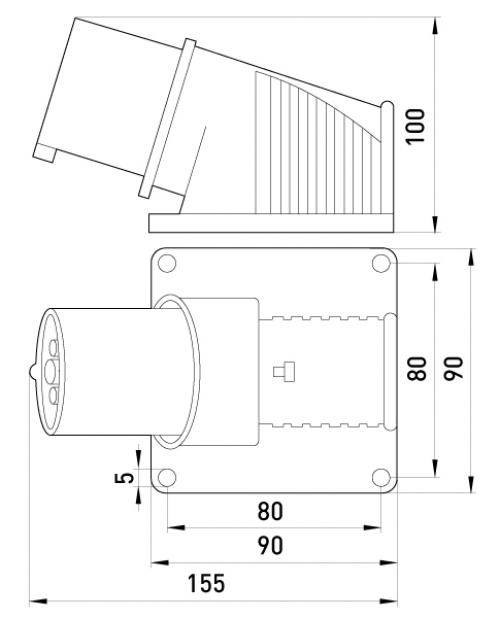Силова вилка стаціонарна 3P+N+Z, 400В, 32А, IP44