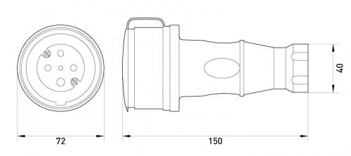 Силова розетка переносна з захисною кришкою каучукова e.socket.rubber.071.32, 4п., 32А