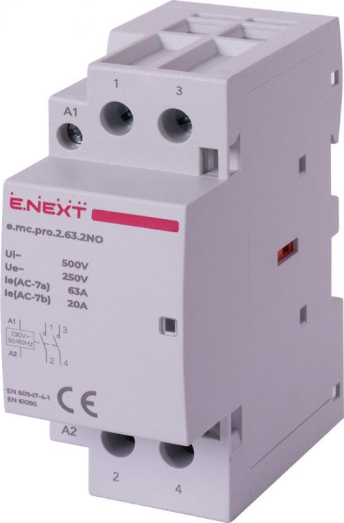 Модульний контактор e.mc.pro.2.63.2NO, 2р, 63А, 2NO, 220В