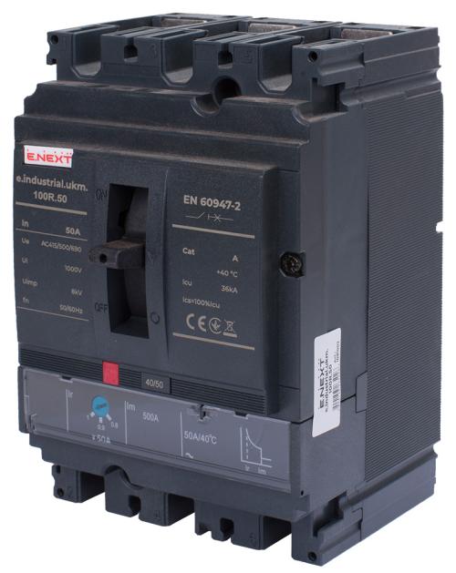 Силовий автоматичний вимикач e.industrial.ukm.100R.50 з регулюванням, 3р, 50А