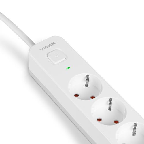 Мережевий подовжувач VIDEX ONCORD з/з 6п 3м (3x1.5мм) з кнопкою White