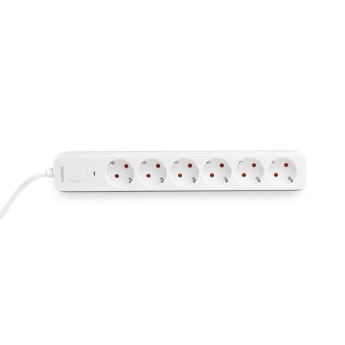 Мережевий подовжувач VIDEX ONCORD з/з 6п 3м (3x1.5мм) з кнопкою White