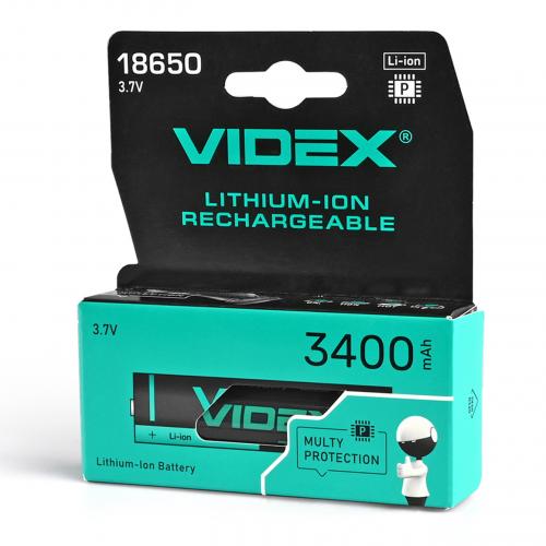 Акумулятор Videx літій-іонний 18650-P захист 3400mAh color box/1шт