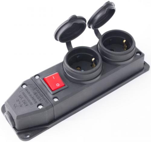 Розетка подвійна з захисн.кришкою каучукова e.socket.rubber.029.2.16.s, з з/к,вимикачем16А