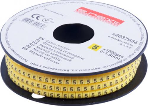 Маркер кабельний e.marker.stand.0.1.5.5, 0-1,5 кв.мм, "5", 1000 шт
