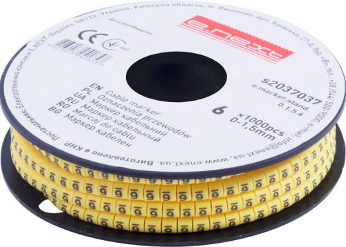 Маркер кабельний e.marker.stand.0.1.5.6, 0-1,5 кв.мм, "6", 1000 шт