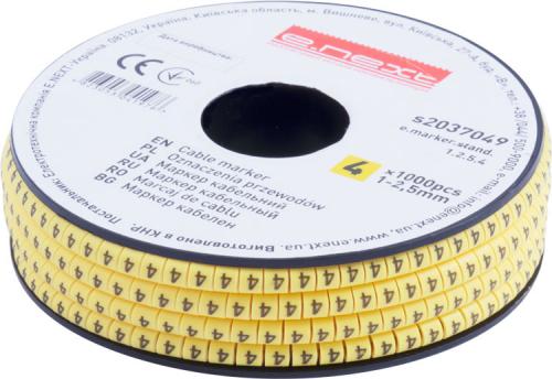 Маркер кабельний e.marker.stand.1.2.5.4, 1-2,5 кв.мм, "4", 1000 шт