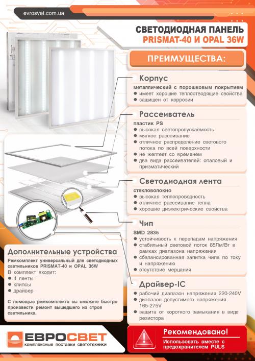 Світильник світлодіодна панель PRISMAT-40 4000K 3000Лм EVROLIGHT