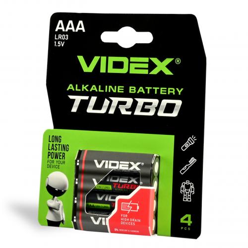 Батарейка лужна Videx LR03/AAA Turbo 4шт BLISTER (40/720)