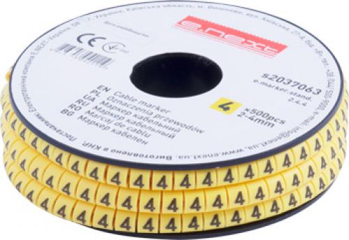 Маркер кабельний e.marker.stand.2.4.4, 2-4 кв.мм, "4", 500 шт