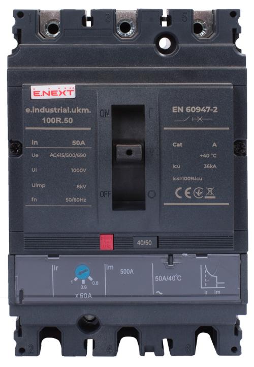 Силовий автоматичний вимикач e.industrial.ukm.100R.50 з регулюванням, 3р, 50А