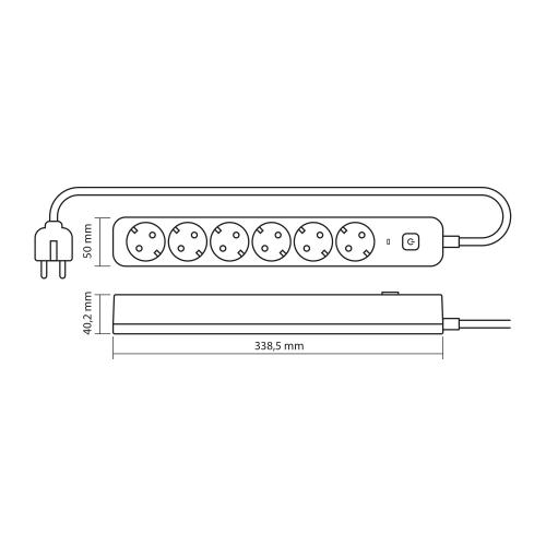 Мережевий подовжувач VIDEX ONCORD з/з 6п 3м (3x1.5мм) з кнопкою White