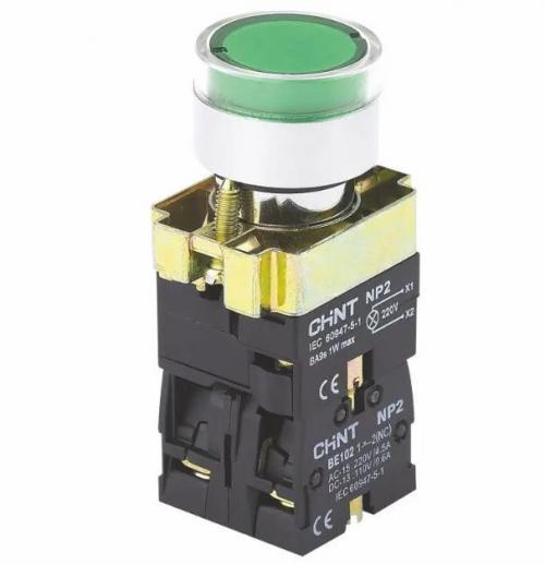 Кнопка керування NP2-BW3365 зелена AC/DC230В LED 1NO +1NC IP40
