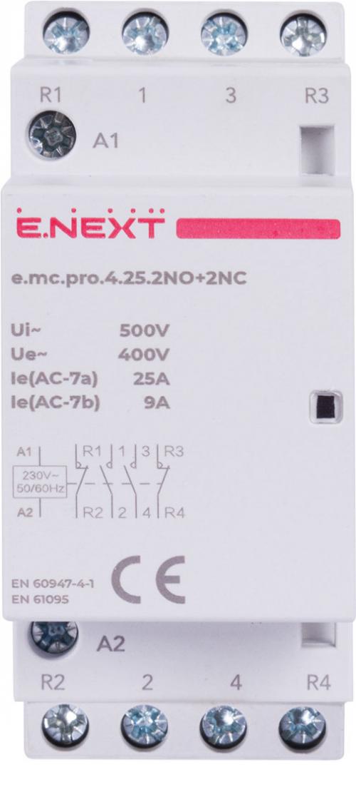 Модульний контактор e.mc.pro.4.25.2NO+2NC, 4р, 25А, 2NO+2NC, 220В