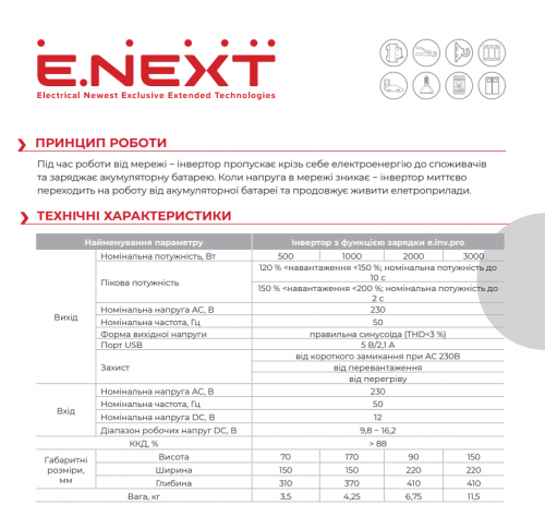 Інвертор з функцією зарядки e.inv.pro.2000 12/220В 2000Вт, чистий синус