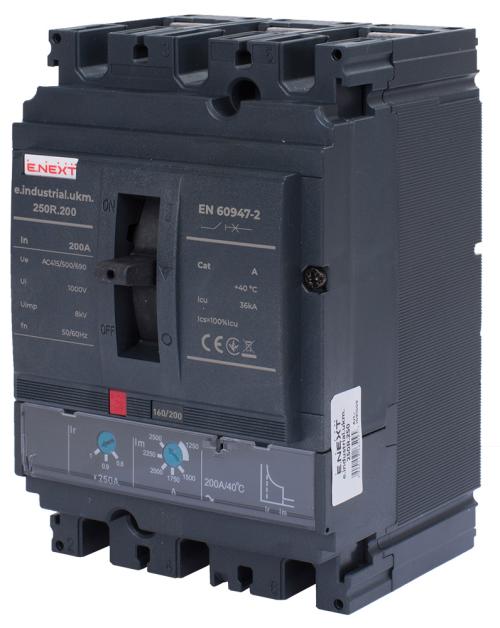 Силовий автоматичний вимикач e.industrial.ukm.250R.200 з регулюванням, 3р, 200А