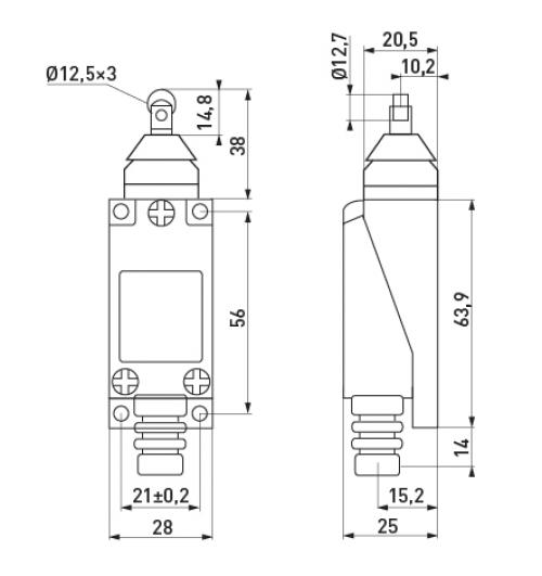 Вимикач кінцевий e.limitswitch.05 штовхач з горизонтальним роликом