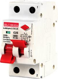 Вимикач диф. струму e.elcb.pro.2.C25.30, 2р, 25А, C, 30мА з розділеною рукояткою Вимикач диф. струму e.elcb.pro.2.C25.30, 2р, 25А, C, 30мА з розділеною рукояткою