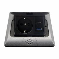 Розетка для підлоги врізна Чорний 16 А + 2 USB (type C+A) 2,1 А IP44 Розетка для підлоги врізна Чорний 16 А + 2 USB (type C+A) 2,1 А IP44