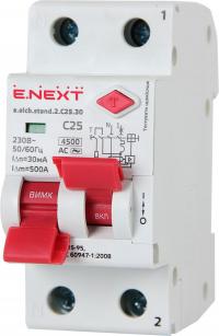 Вимикач диф. струму e.elcb.stand.2.C25.30, 2р, 25А, C, 30мА з розділеною рукояткою Вимикач диф. струму e.elcb.stand.2.C25.30, 2р, 25А, C, 30мА з розділеною рукояткою