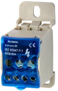 Блок розподільчий e.sn.pro. 80 на DIN-рейку, 80А (вхід 1*6,,,16 кв.мм/вихід 4*2,5...6, 2*2 Блок розподільчий e.sn.pro. 80 на DIN-рейку, 80А (вхід 1*6,,,16 кв.мм/вихід 4*2,5...6, 2*2