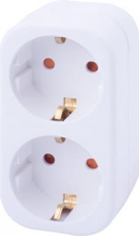 Трійник побутовий e.socket.002.16.3, 2 гнізда, 2P+PE, 16А, з заземленням Трійник побутовий e.socket.002.16.3, 2 гнізда, 2P+PE, 16А, з заземленням